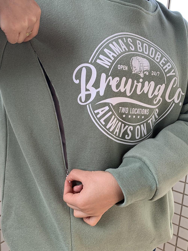 Mama's Boobery Zip Crewneck Breastfeeding Sweatshirt